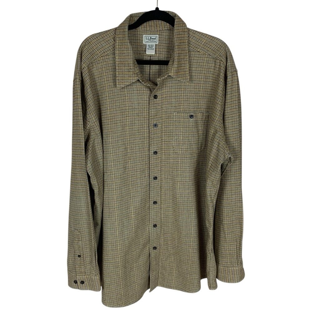 Men's LL Bean Brown Plaid Long Sleeve Button Up Flannel Shacket Shirt XXL Tall